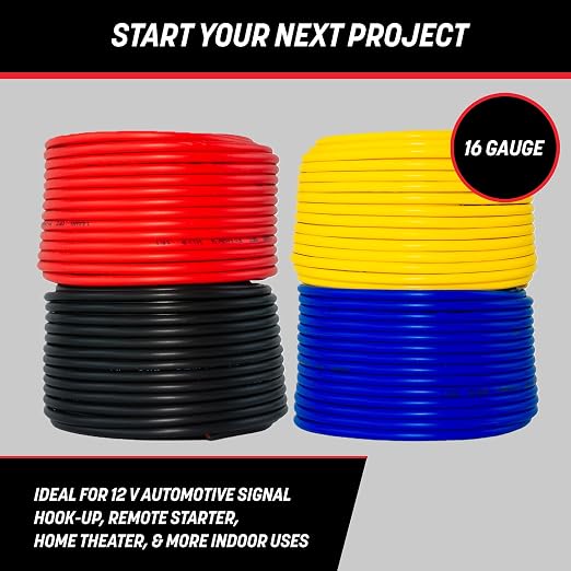 GS Power 400ft CCA 16 Gauge Wire Automotive, 100ft Spool-4 Colors, 16 AWG 12v Low Voltage, Speaker Electrical Wire Low Voltage Primary for Car Stereo Audio Trailer Harness Hookup Wiring LED Light DIY