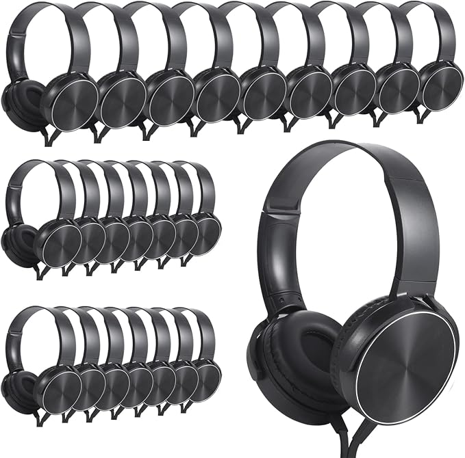 Bulk Earbud Headphones 24 Pack for School Classroom Kids, Wholesale Wired Durable Earphones Class Set for Students Children Toddler Teens Boys Girls and Adult (HY450, 24 Black)