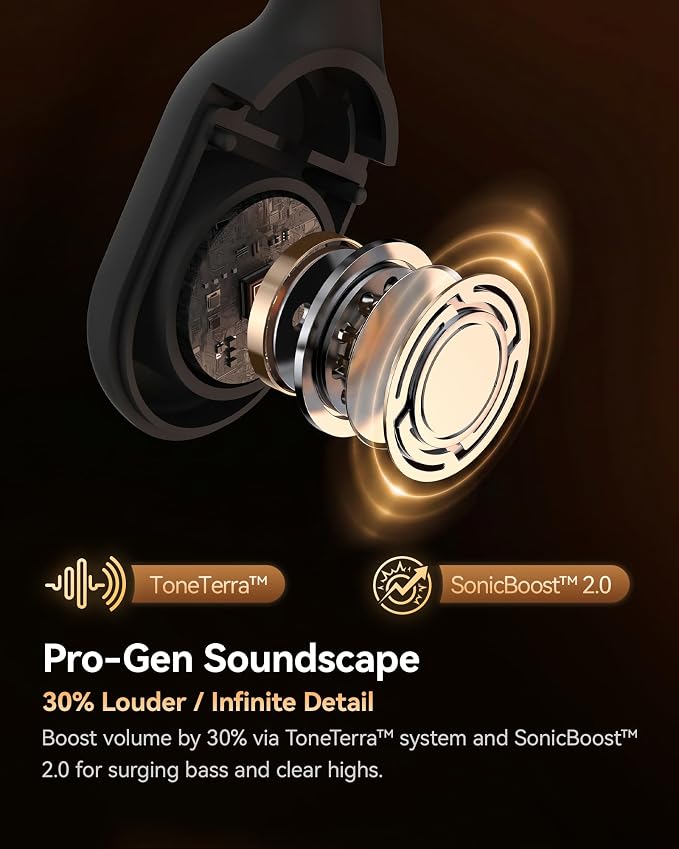 DEMICEA Gen 2 Open Ear Headphones - True Bone Conduction Wireless Earphones, Bluetooth 6.0, Tuned for Audio, Fit for Running, Yoga, Up to 60H Playtime with Case, IP68