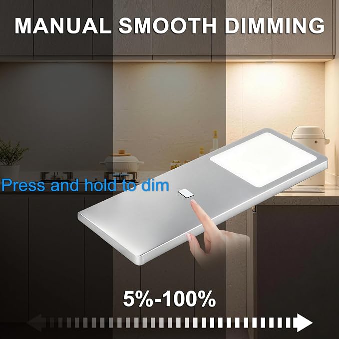 Under Cabinet Lights, 15W Plug in Linkable LED Dimmable Hardwire Under Cabinet Lighting for Counter Closet Bookshelf Shelf, 0.28 inch Ultra Thin, 3000K/4000K/5000K, 3-in-1, Silvery, ETL