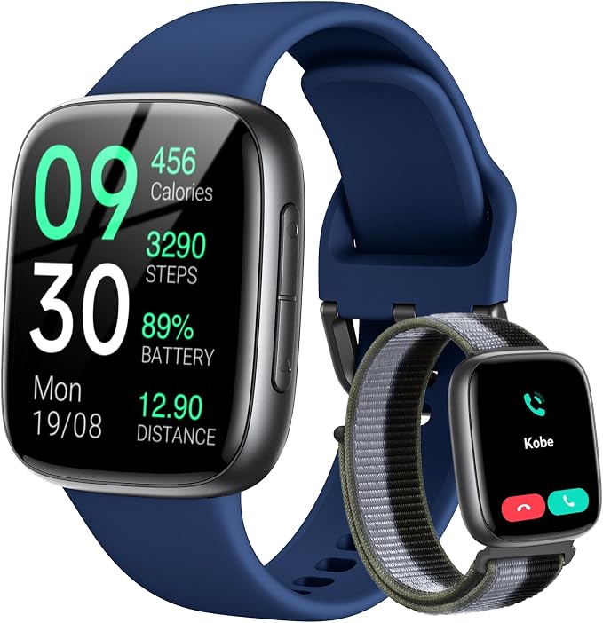 Fitpolo Smart Watch, 1.85" AMOLED Fitness Tracker with Bluetooth Call, Heart Rate/Sleep/SPO₂ Monitor, 100+ Sports Modes, 3ATM Waterproof Smartwatch for Android/iPhone/Samsung, Includes 2 Bands