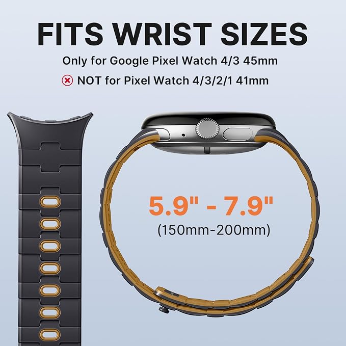 Bandletic Magnetic Silicone Bands Compatible with Google Pixel Watch 4/3 45mm Band for Women and Men, Rugged Soft Sport Strap Replacement Wristband