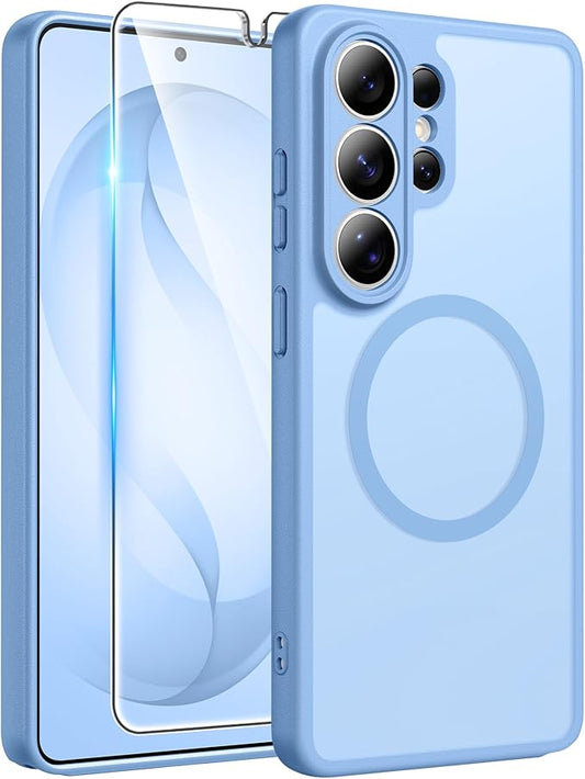 FNTCASE for Samsung Galaxy S26-Ultra Case: [Fit for Magsafe] [Full Camera Protection] Translucent Matte Cases with [Screen Protector] Military Grade Shockproof Protective Phone Cover - Light Blue