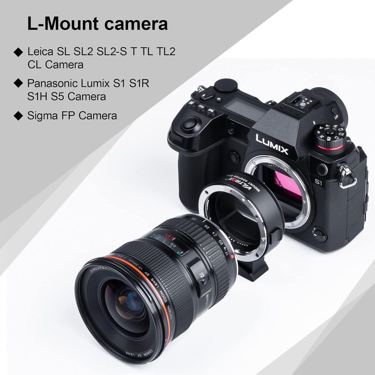 Viltrox EF-L Electronic AF Auto Focus Lens Mount Adapter Compatible with Canon EF/EF-S Lens to L Mount Camera Leica SL SL2/Panasonic S1 S1R S1H/Sigma fp