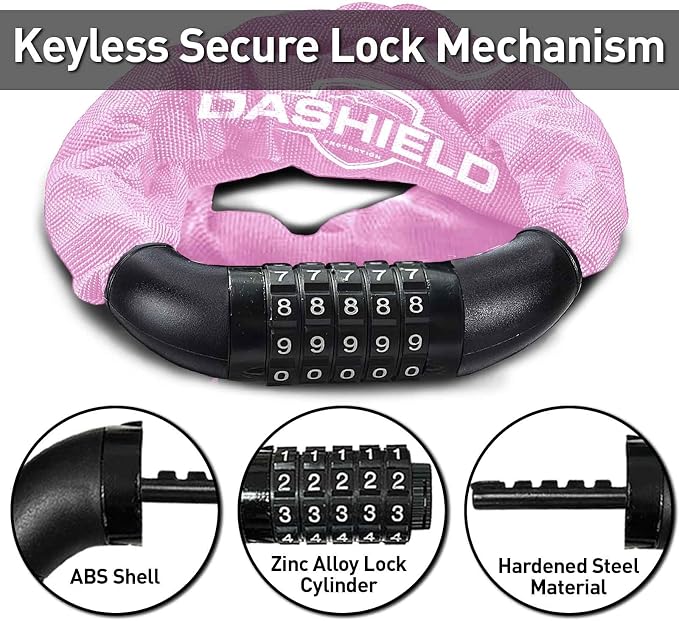 Bike Chain Lock Security 5 Digit Resettable Combination, 38.6 inches Heavy Duty Anti Theft Lock Chain for Bicycle, Motocycle, Scooter, Gate, Fence (Pink, 3.2ft)