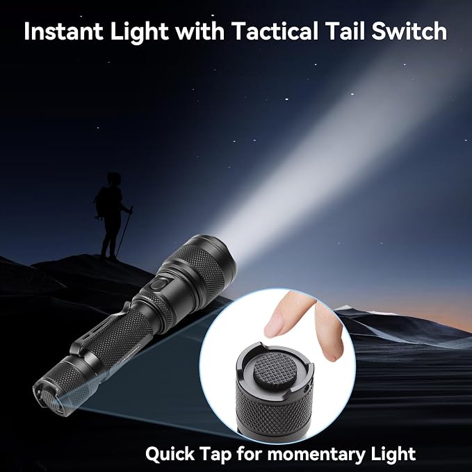 Powertac Flexbeam Tactical Flashlight – 700m Long Throw Zoomable LED, 1200 Lumens, 6 Modes, Rechargeable, Waterproof EDC Torch with Memory Function, Clip & Momentary On for Hunting, Outdoor, Emergency