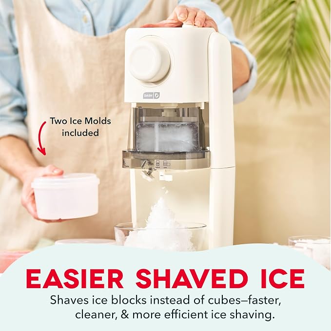 Dash Pro Shaved Ice Machine — Snow Cone Maker with Adjustable Blade for Fluffy Frozen Treats at home — Countertop Ice Shaver, 2 Freezer Containers & Recipe Guide