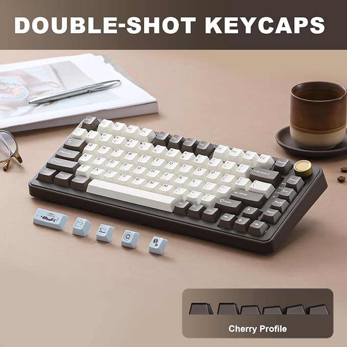 YUNZII B75 PRO Wireless Mechanical Keyboard,75% Layout with Knob,Hot Swap Gasket Structure,Creamy Pre-lubed Switches,RGB Backlit,Bluetooth/Type-C/2.4G for Win/Mac (Coffee Brown, Cocoa Cream V2 Switch)