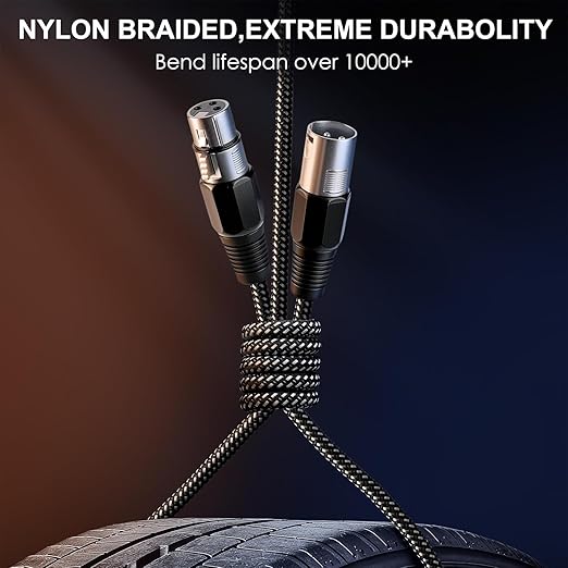 XLR Cable 3 FT/2 Pack, Microphone Cable 3 Pin Nylong Braided Balanced XLR Male to Female Heavy Duty Mic Patch Cords (Pure Copper Conductors)