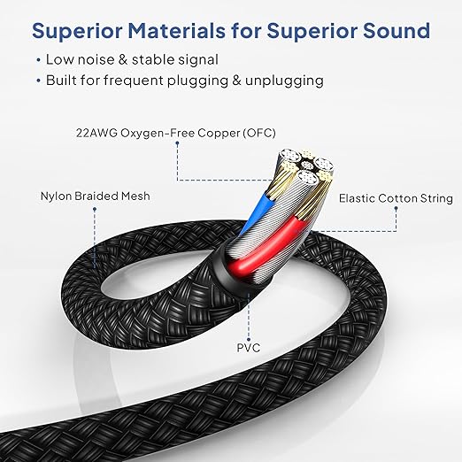 Elebase 1/4 Inch TRS Instrument Cable 10ft 2-Pack,Right-Angled to Straight 6.35mm Male Jack Stereo Audio Cord,6.35 Balanced Interconnect Line for Electric Guitar,Bass,Keyboard,Mixer,Amplifier,Speaker