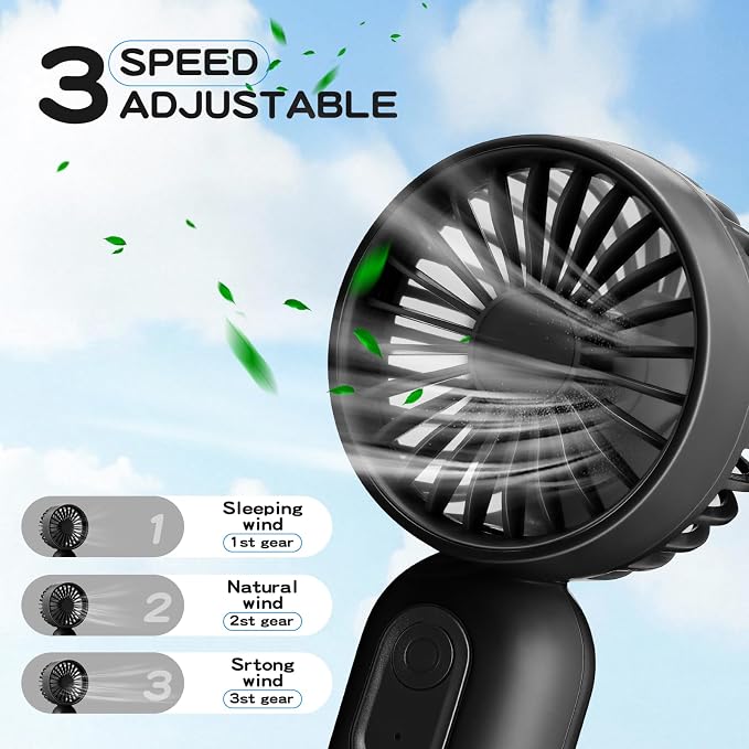 Rossesay 3 Pcs Mini Portable Fan Bulk Cute Handheld Lightweight Small Little Personal Hand Eyelash Fan 3 Speeds USB Rechargeable for Women Men Indoor Outdoor Makeup Travel (Black,White,Pink)