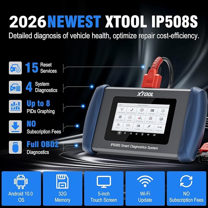 OBD2 Scanner Diagnostic Tool XTOOL IP508S: Code Reader for Cars & Trucks with 15 Resets, Crank Sensor Relearn, ABS Bleed, CAN FD for GM, Engine, ABS, SRS, Transmission Car Diagnostic Tool, Android 10