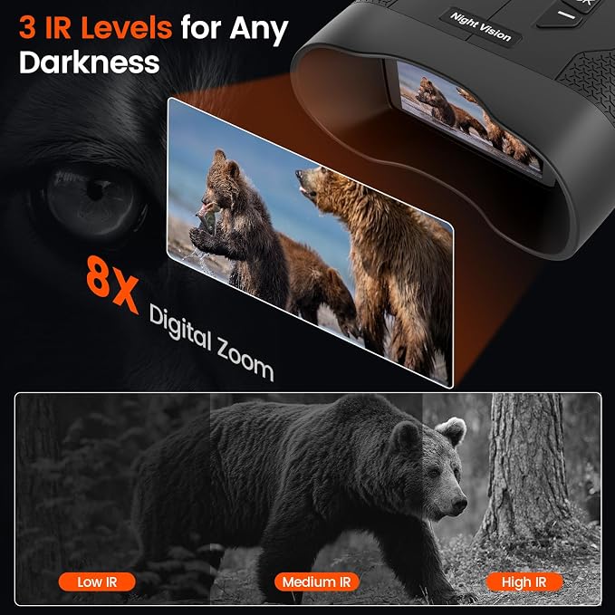 VisioGear Night Vision Goggles for Adults - 4K Night Vision Binoculars with AI Color Boost Mode, Photo & Video Recording, Rechargeable Battery for Wildlife Observation, Camping & Security