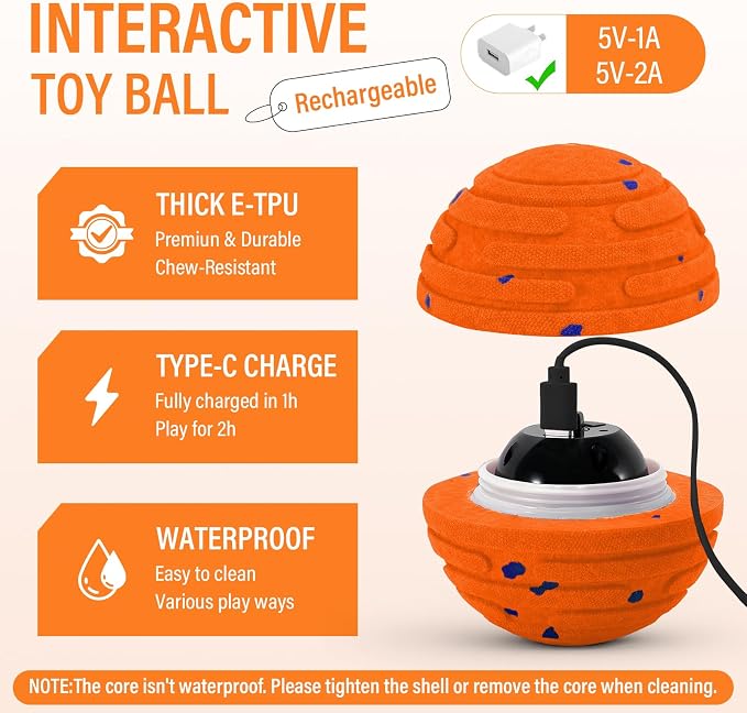 Smart Interactive Dog Toy Ball, Automatic 3 Modes Moving Ball with Remote Control for Medium Large Dogs, Rechargeable Waterproof E-TPU Bouncing & Rotating Toy to Keep Busy (Bright Orange)