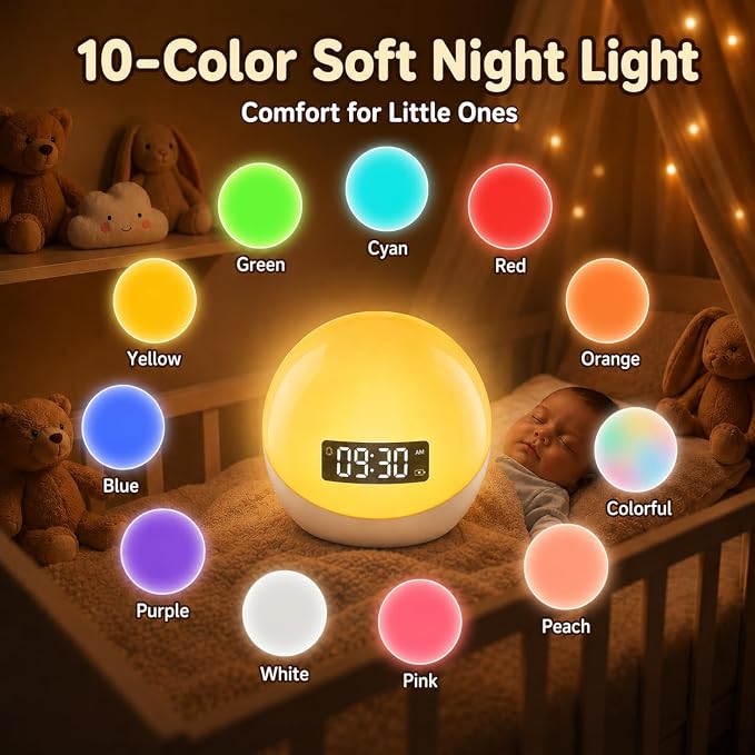 MuGo Baby Sound Machine – 44 Soothing Sounds, Sunrise Alarm Clock, White Noise Machine for Sleeping, 10-Color Night Light with App & Timer, Portable Sleep Aid –Ideal Gift for Home, Nursery (USB)