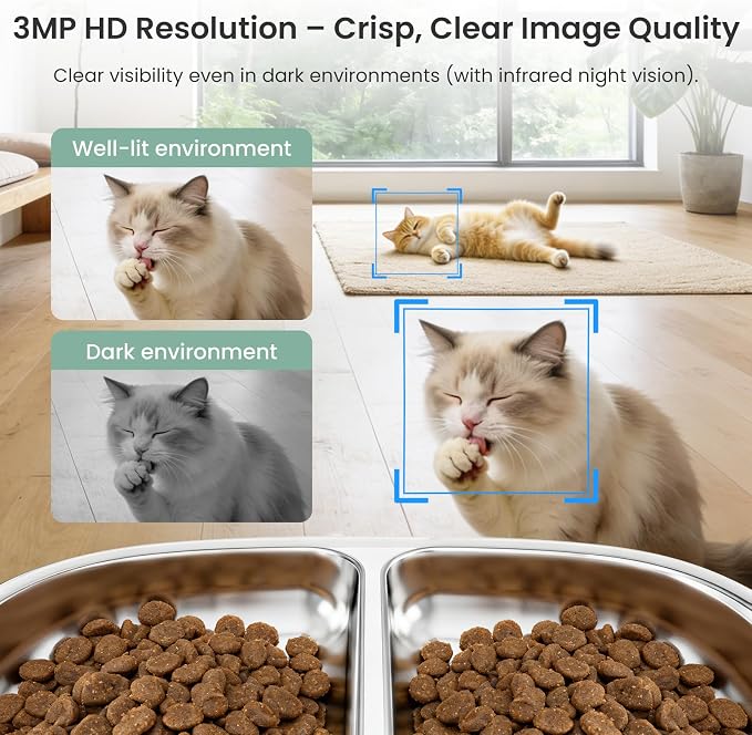 Automatic Cat Feeder 5G/2.4GHz Dual-Band WiFi Built-in HD Camera & Night Vision Two-Way Audio Calling APP Remote Control | Up to 10 Timed Feedings Per Day 8L Capacity Washable Parts (White)