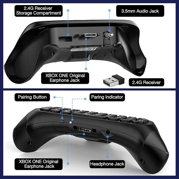 MoKo Green Backlight Chatpad for Xbox One Controller/Series X/S, 2.4G Receiver Chatpad Wireless Message Keyboard Keypad with Headset/Audio Jack for Xbox-One/One S/Elite/2 Controller, Carbon Black