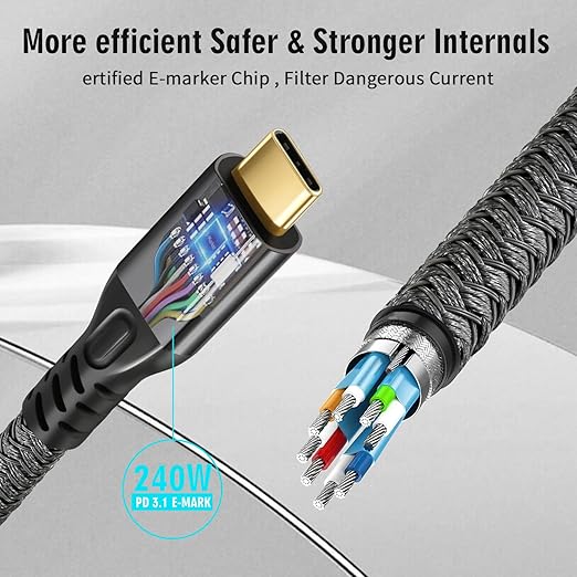 CABLEDECONN USB C 3.2 Gen-2 240W Straight Extension Cable 1m 3.3ft Data Transfer 20Gbps 48V/5A Charging Cable Type-C 4K Video Output Compatible with Thunderbolt 3 USB-C Computers