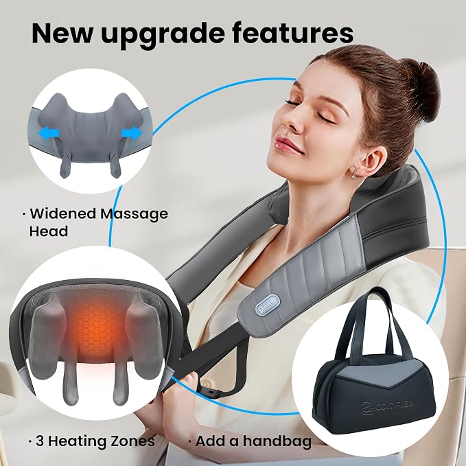 COMFIER Father Day Gifts for Men, 4D Neck and Shoulder Massager with Heat, Cordless Shiatsu Back and Neck Massager for Pain Relief, Hands-Free Massage Pillow with Carry Bag