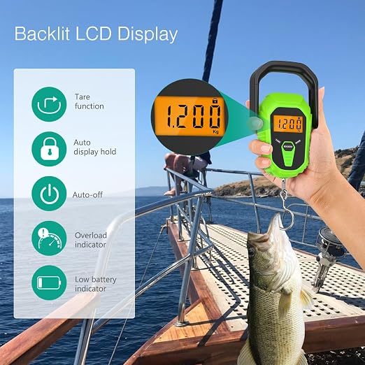 ORIA Digital Fish Scale with Lip Gripper, 110lb/50kg Waterproof Fish Scale with 38'' Built-in Tape Measure, LCD Backlit, Portable Hanging Luggage Scale with 3 Units, Batteries, for Home, Outdoor