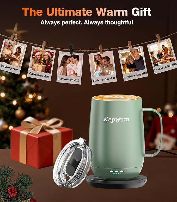Kepwam Smart Heated Coffee Mug T2-Plus, 20oz Rechargeable Self Heating Coffee Mug with 8-Hour Battery & Temp Control, Perfect Coffee Warmer Gift for Men Women