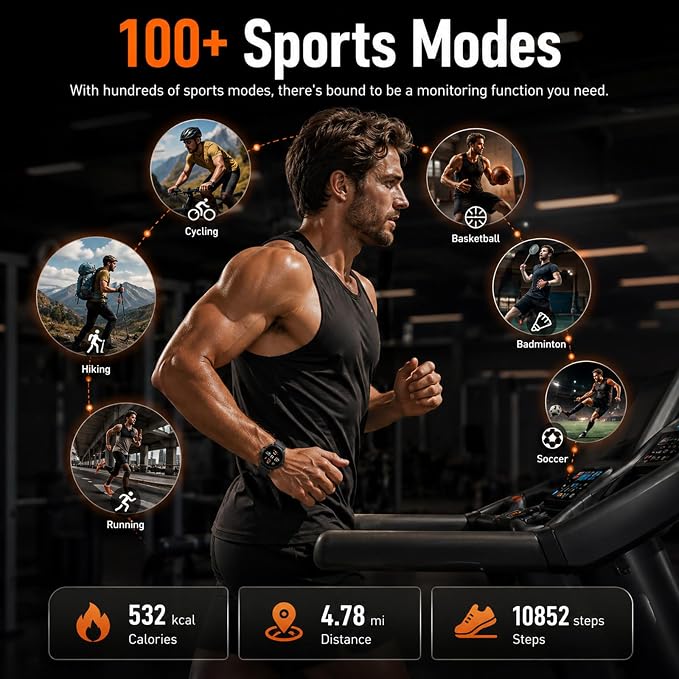 KPEP Smart Watch for Men/Women Android/iPhone - GPS Fitness Tracker with Bluetooth Calls(Answer&Make), Heart Rate/SpO2 Monitor/Sleep/Waterproof/100+ Sports Model, Reloj Inteligente 30 Day+Battery Life