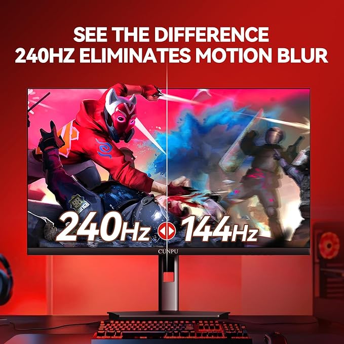 CUNPU 27 Inch 1440P 240Hz Gaming Monitor, Fast IPS, 1ms GTG QHD Gamer Monitor, FreeSync & G-Sync, HDR, 128% sRGB, Height/Pivot/Tilt/Swivel Vertical Monitor, Built-in Dual Speaker, HDMI/DP