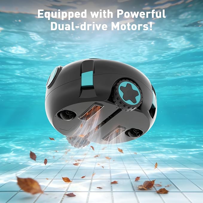 Cordless Pool Cleaner Robot, Robotic Pool Cleaner with Double Suction 40W,for Inground & Above Ground Pools,130 Mins Runtime,Lightweight, Auto-Parking (Blue)