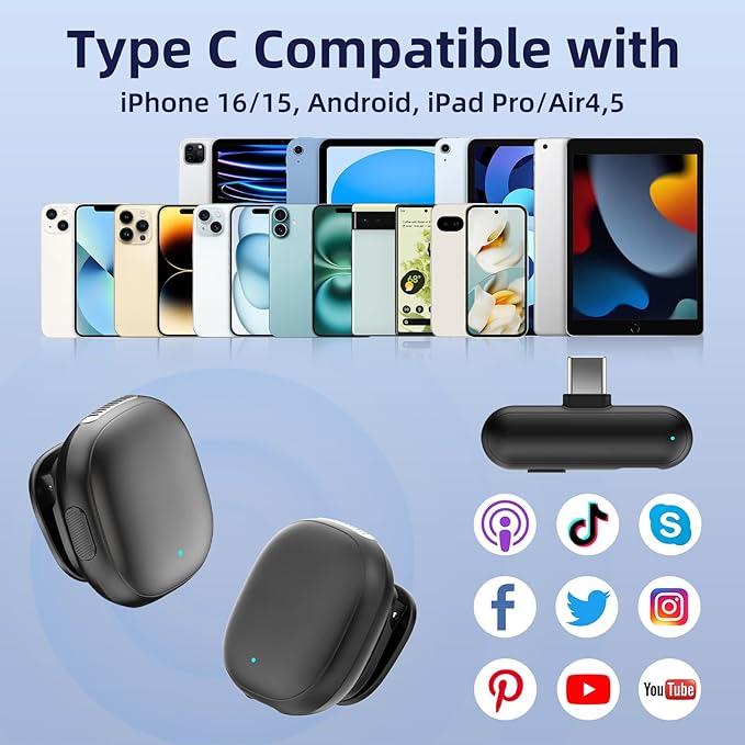 NPTCL Wireless Microphone for iPhone 17 16 15 - Ai Noise Cancelling Mini Microphone USB C for Android Phone, Lavalier Mic with 35H Charging Case for Video Recording Vlogging YouTube Tiktok
