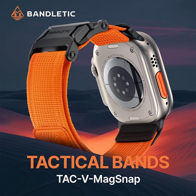 Bandletic Mag Buckle Slim Band Compatible with Apple Watch Bands for Men, Wide Rugged Tactical Military Soft Bands for iWatch Ultra 49mm Series 10 46mm, 9/8/7 45mm, SE2/6/SE/5/4 44mm, 3/2/1 42mm