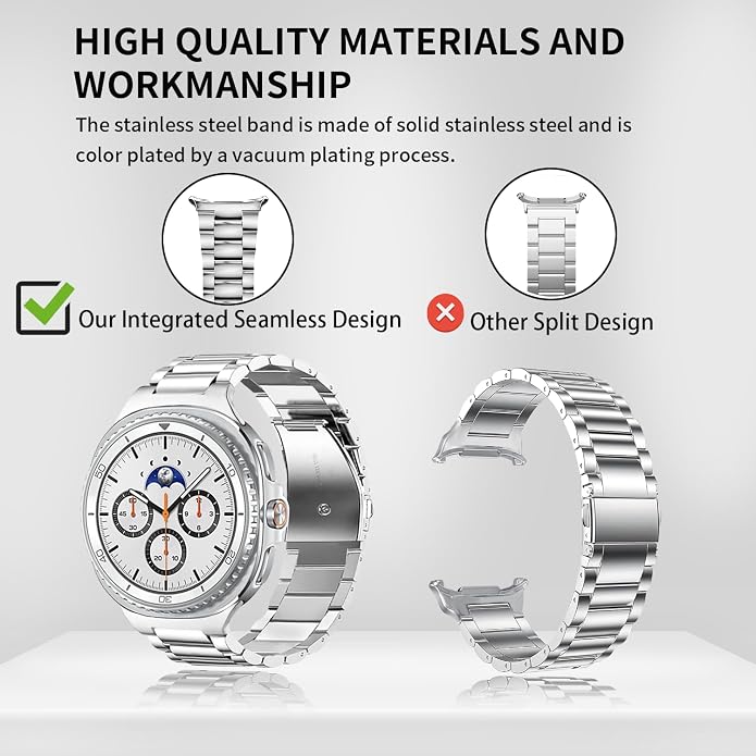 GOLDTOLUCK No Gap Stainless Steel Band Compatible with Samsung Galaxy Watch 8 7 6 5 4 Classic FE Pro Ultra 40mm 44mm 46mm 43mm 47mm 45mm 42mm Replacement Men Women Milanese Metal Elegant Casual