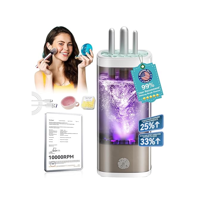 2026 Upgrade Makeup Brush Cleaner 【Industry NO.1-12x Cleaning Power】Make up Brush Cleaner Machine【International Certification - 0 Dust】 Electric Makeup Brush Cleaner,Suitable for all Brush，Grey
