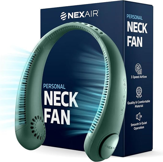 NEXAIR Portable Neck Fan Hands Free Cooling Lightweight Bladeless Neck Fan, 3 Speeds, 2400mAh Battery, 5H Runtime Green