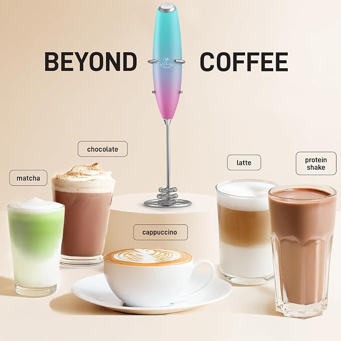 Zulay Kitchen Powerful Milk Frother Wand With Duracell Batteries - Ultra Fast Handheld Drink Mixer - Electric Whisk Foam Maker for Coffee, Lattes, Cappuccino & Matcha - Triple Whisk - Pink Rose