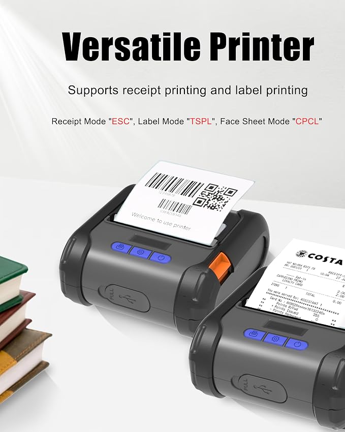 ZYWELL ZM04 1.0 Label Maker, Bluetooth Thermal Label & Receipt Printer Two-in-One 58mm/80mm,Portable for Android/Windows, NO iOS/MAC