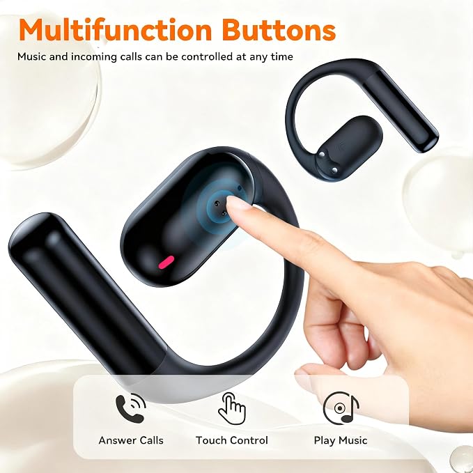 Bone Conduction Headphone Wireless Bluetooth 5.4, 0.8g Sleep Earbuds with HD Mic/Touch Control/Clear Calls, Open Ear Headphones with Earhook for Cycling Yoga Workouts(Black)