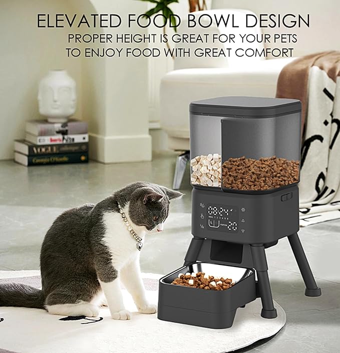 Automatic Pet Feeder, 4L Digital Smart Food Dispenser with LCD Display, Programmable Timer for Cats and Dogs, Stainless Steel Bowl, Tip-Over Resistant 4-Leg Design