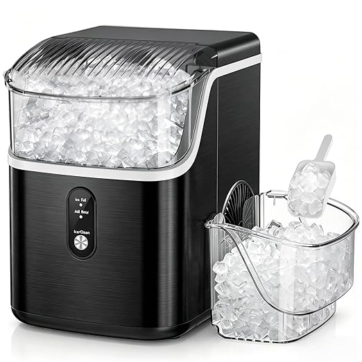 Antarctic Star Nugget Ice Makers Countertop, Pebble Ice Machine with Chewable Pellet Ice, 35Lbs/24H, Self-Cleaning, Sonic Ice, One-Click Operation, for Kitchen,Party Stainless Steel Black