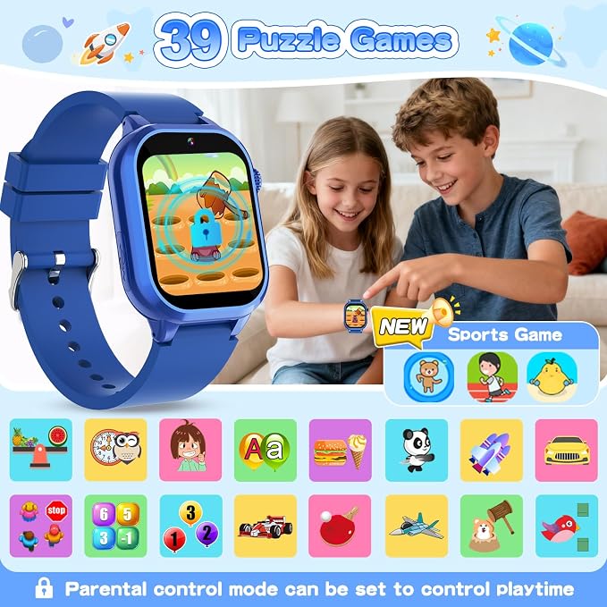MOFGDNI Smart Watch for Kids with 39 Games, Built-in Camera, Video Recorder, Alarm, Calculator, Pedometer & Various Wallpapers – Toys for Ages 4-12 Years Old Birthday