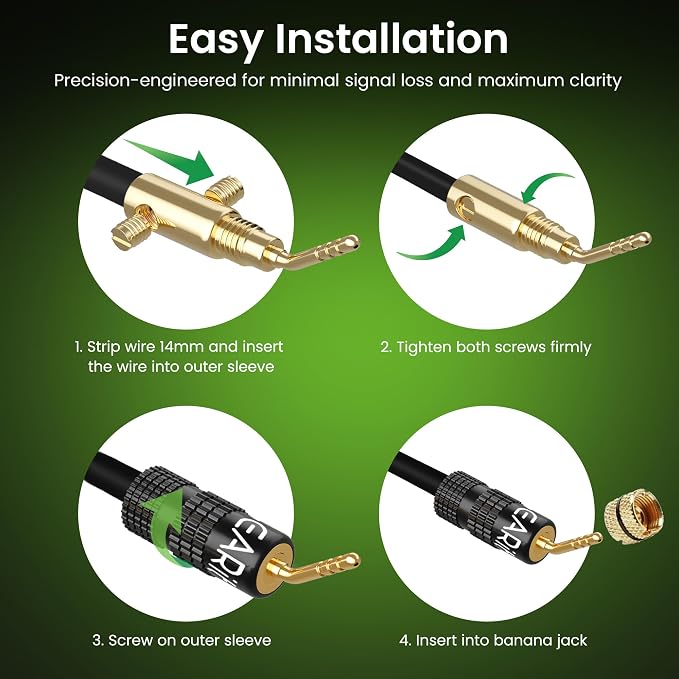 GearIT Pin Banana Plugs for Speaker Wire (6 Pairs, 12 Pieces), 2mm Pin Plug Screw Type, 24K Gold Plated Connectors (Support 12 AWG to 20 AWG Wires)