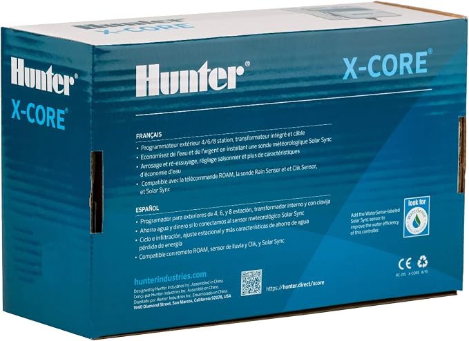 Hunter XC600 X-Core 6 Station Outdoor Sprinkler Controller, Easy Install Irrigation Timer for Lawn and Garden, Weatherproof, 3 Programs, 4 Start Times