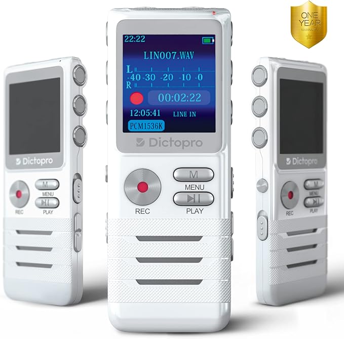 Voice Activated Digital Recorder - Ultra Sensitive Dual Mics, 8GB, 700H Storage, Noise Reduction Dictophone, Portable Audio Recording for Lectures, Meetings, Interviews, Work, Doctors - Dictopro X100