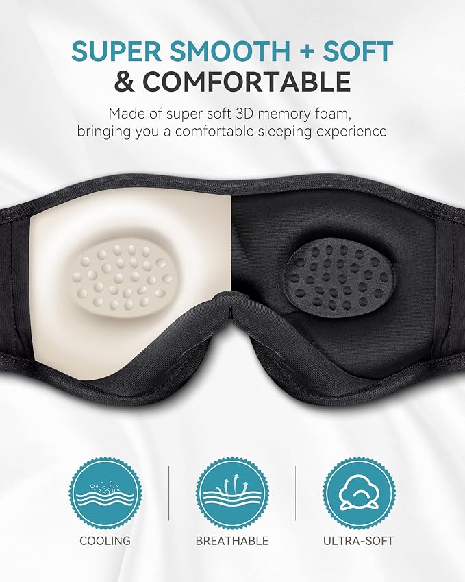 MUSICOZY Sleep Headphones 3D Bluetooth 5.4 Headband Sleep Mask, Wireless Sleeping Headphones Music Earbuds Eye Mask for Side Sleepers Travel with Speakers Cool Gadgets Gifts