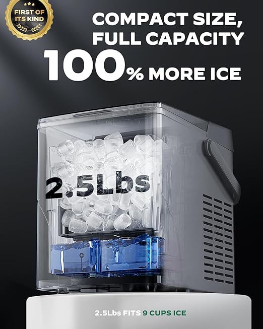 Silonn Countertop Ice Maker with Expanding 2.5L Ice Basket, 26.5lbs/24H, 9 Cubes in 6 Mins, Self-Cleaning Ice Maker with LED Touch Control, 2 Bullet Ice Sizes for Home, Kitchen, Office, Grey