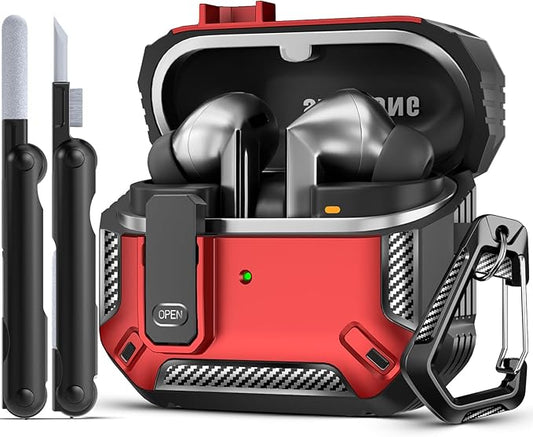 Lock Fit Designed for Samsung Galaxy Buds3 FE (2025) / Buds3 Pro (2024) / Buds 3 Case (2024),with Cleaning kit Full Body Shockproof Carbon Fiber Protection Design