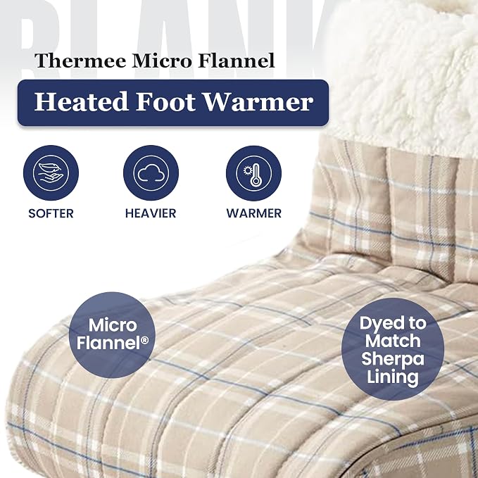 Thermee Micro Flannel Heated Foot Warmer, Sherpa Fleece, 2-Hour Safety Shut-Off, Electric Foot Heater for Women & Men, Foot Warmers for Feet, Heated Slippers, Under Desk Foot Warmer-Fashion Plaid Bark