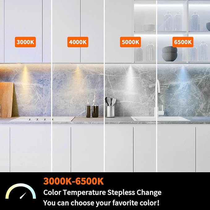 VST Under Cabinet Lights CCT 3000K-6500K, LED Puck Light Color Temperature and Brightness Adjustable with Touch Remote Dimmer and ETL-Listed Led Driver for Drawer Wardrobe Kitchen