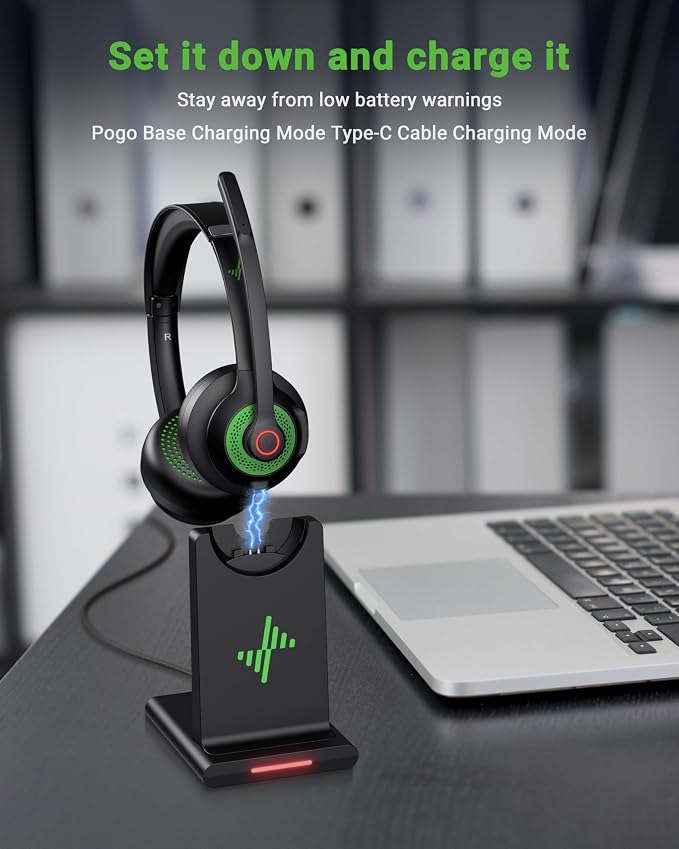 Bluetooth Wireless Headset with Mic for Work, Bluetooth 5.2, Advanced Noise Reduction Microphone, Clear Calls - Comfortable On-Ear Headphones, Applicable to PC, Laptop, Phone, Android, Zoom, Office