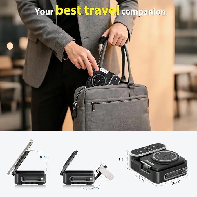 65W 8-in-1 Wireless Charging Station for Apple Samsung Multi-Devices, 3-Ports USB A/C Retractable Charger Stand/Desktop Orgnaizer for iPhone17/16/Galaxy 26/iPad/iWatch AirPods for Home Office, Family