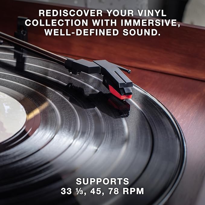 Victrola The Quincy 6-in-1 Bluetooth Record Player & Multimedia Center with Built-in Speakers – 3-Speed Turntable, CD & Cassette Player, FM Radio, Wireless Music Streaming (Farmhouse Oatmeal)